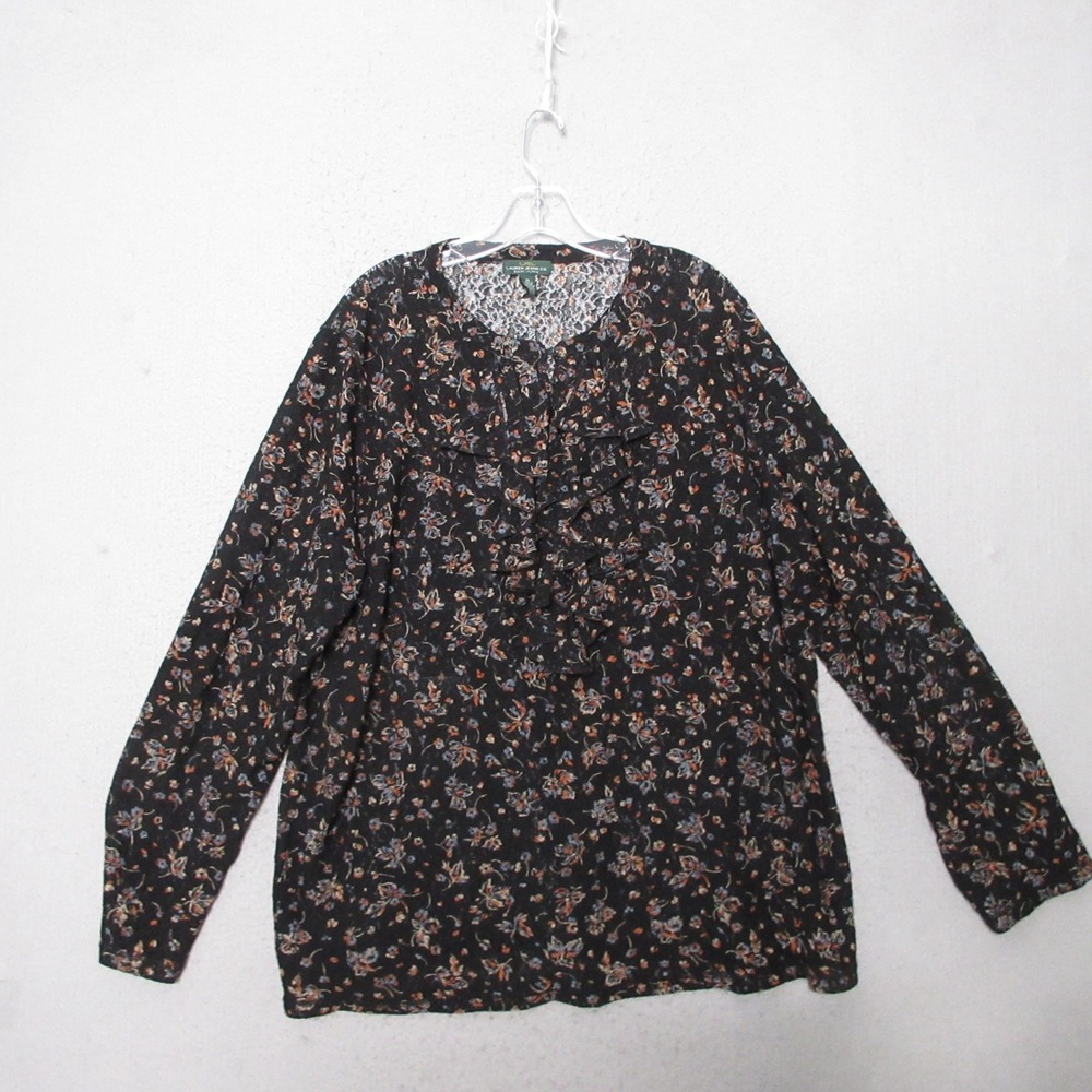 Lauren Ralph Lauren Top 3X Floral Ruffle Cottage Core Prairie Boho Semi Sheer